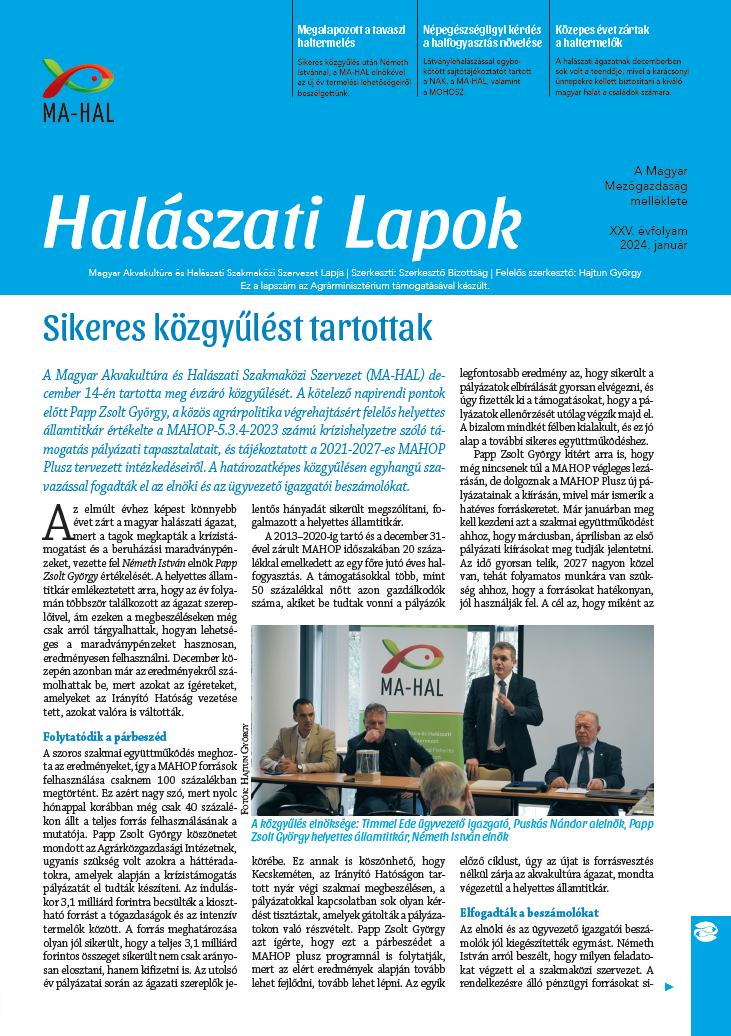 Megjelent a Halászati Lapok januári száma (2024/01)